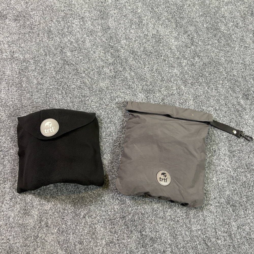 TRTL Travel Pillow Black Fleece W/ Carrying Pouch Airplane Comfort